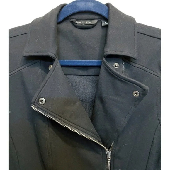 H By Halston French Terry Motorcycle Jacket With Rib Detail In Black Size 8 NWOT - Picture 3 of 10